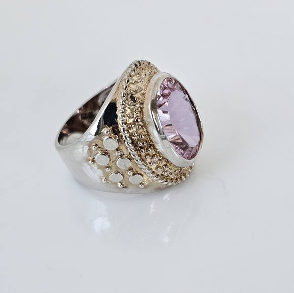 Genuine 9.32 Carat Pink Tourmaline Ring Two Toned Band Sterling Silver Sz 7.5 - Picture 5 of 13